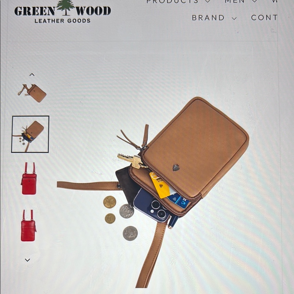 Green Wood Leather Crossbody Bag